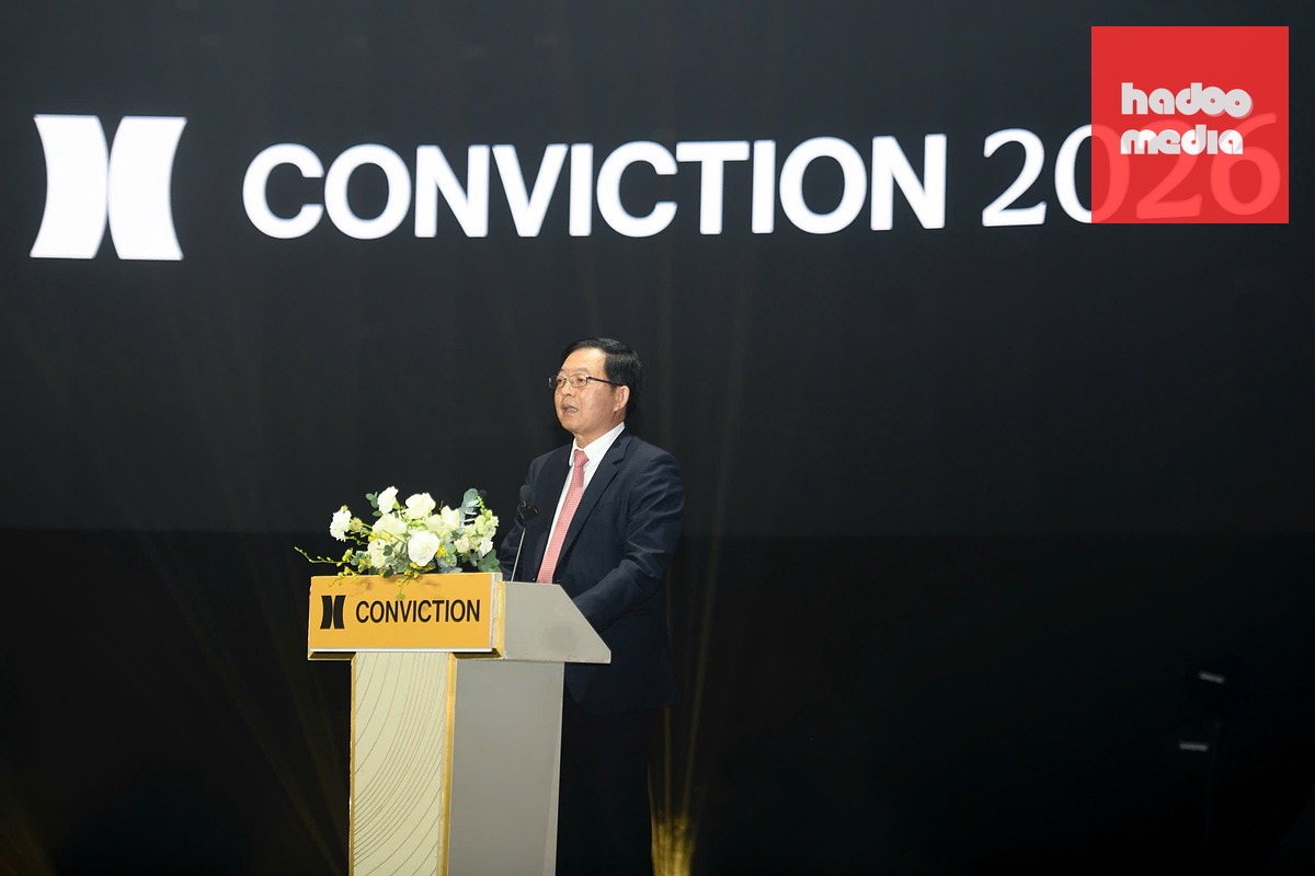 Phó thủ tướng Hồ Quốc Dũng phát biểu khai mạc Ngày hội Công nghệ TP.HCM - Conviction 2026 - Ảnh: XUÂN TIẾN