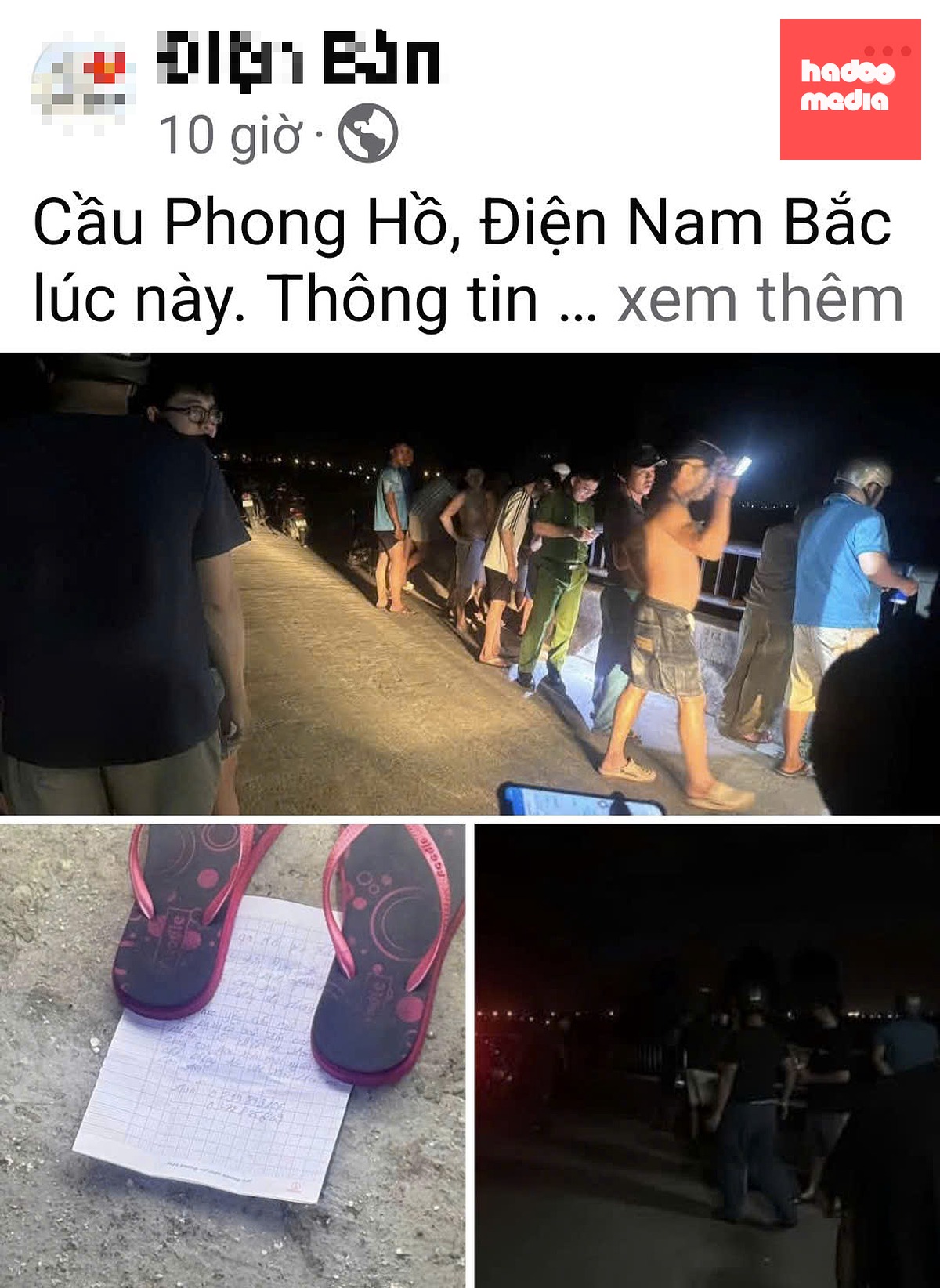 Người phụ nữ để lại đôi dép và mẩu giấy trên cầu, nhờ gọi chồng "đến vớt xác 2 mẹ con" khiến cả người dân và chính quyền mất công xác minh, tìm kiếm - Ảnh chụp màn hình