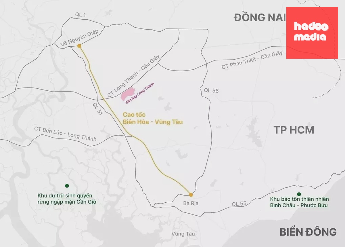 Hướng tuyến cao tốc TP HCM - Long Thành. Đồ họa: Hoàng Thanh