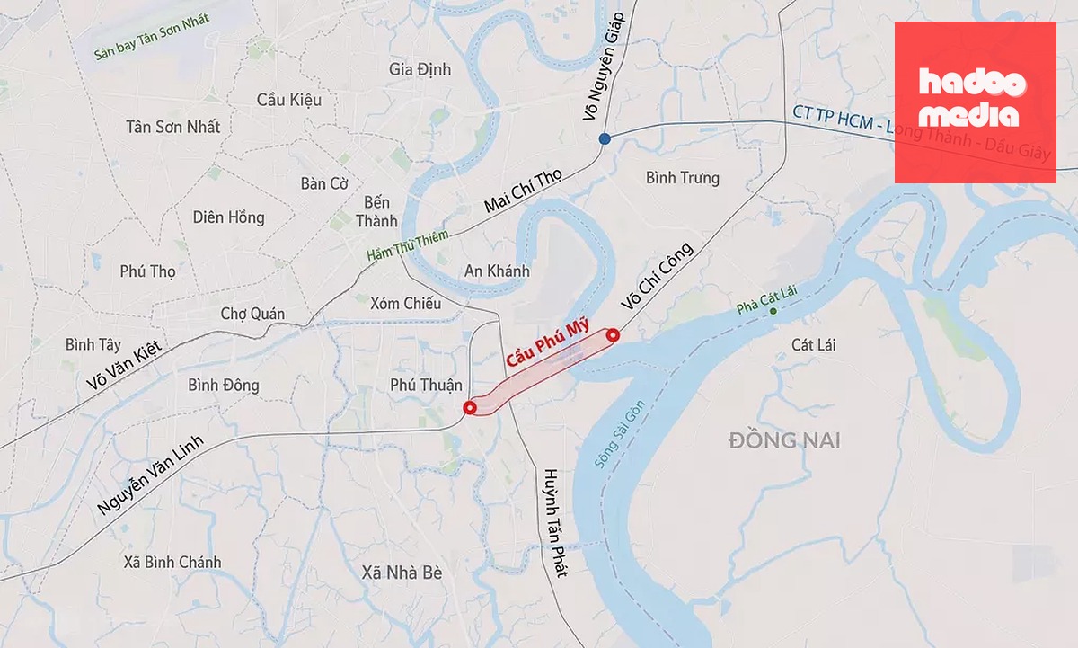 Hướng tuyến cầu Phú Mỹ. Đồ họa: Đăng Hiếu