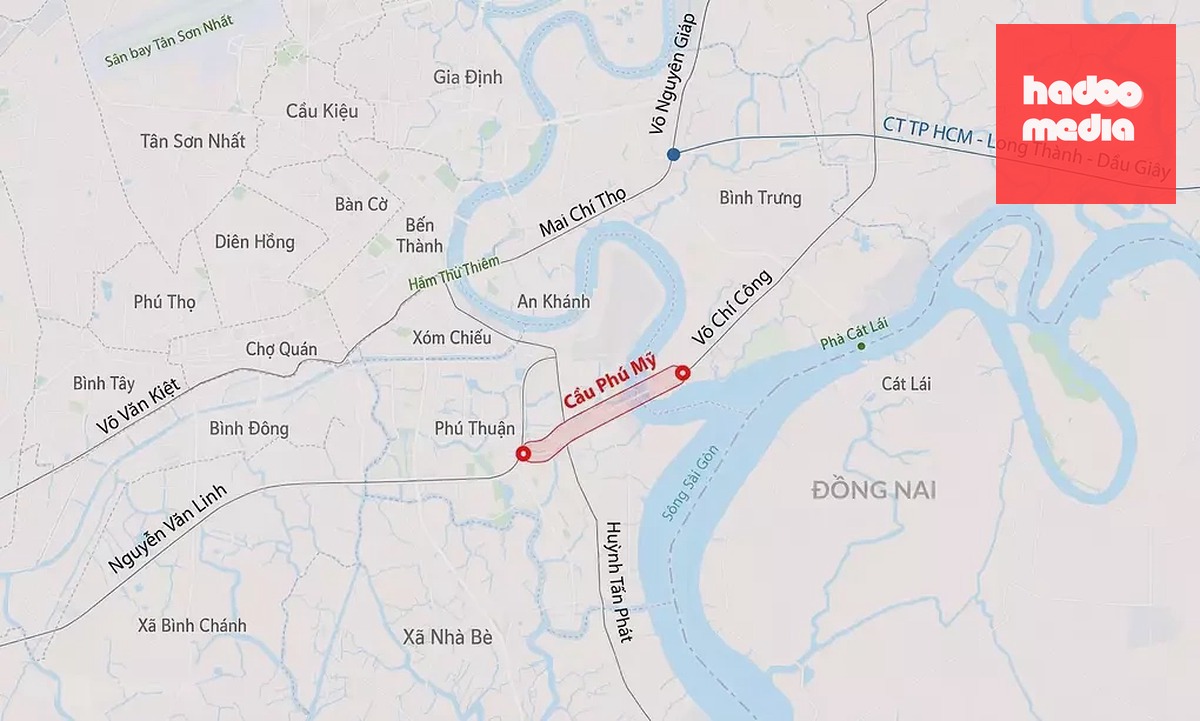 Hướng tuyến cầu Phú Mỹ. Đồ họa: Đăng Hiếu