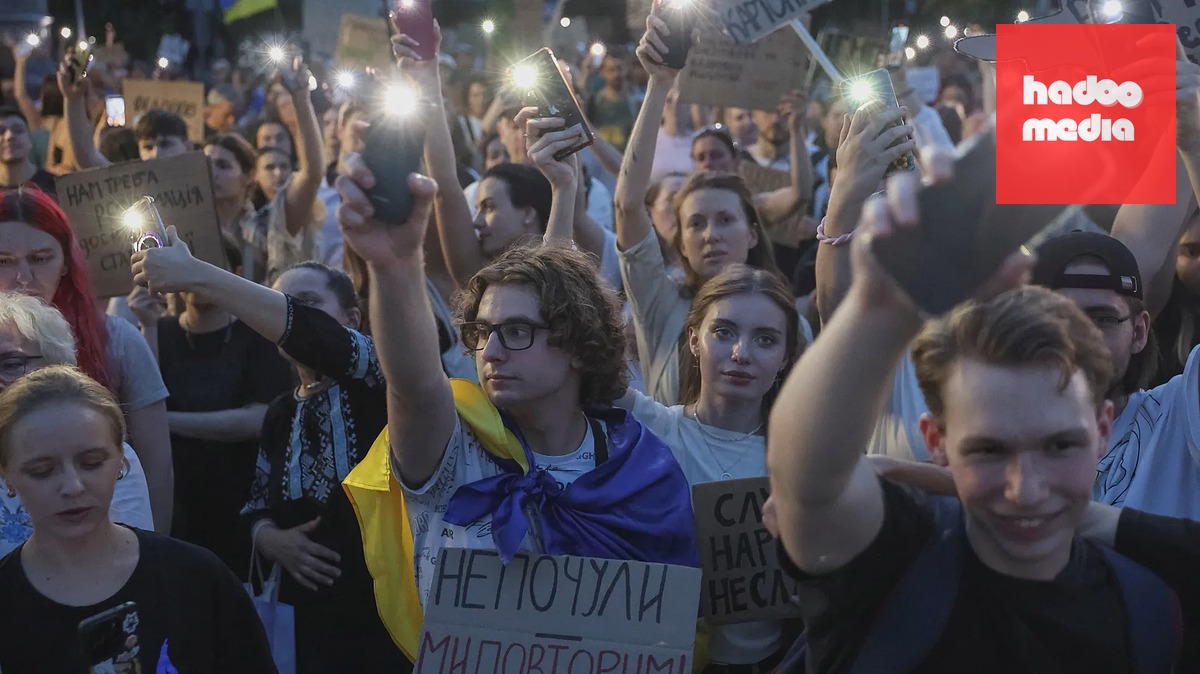 Protesty na podporu bývalého ministra obrany Mychajla Fedorova v Kyjevě (16. srpna 2026)
