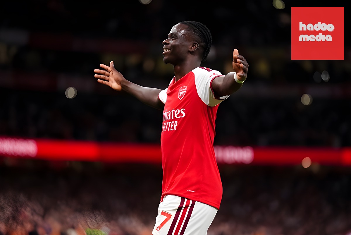 Bukayo Saka - 7.9 điểm: Saka cho thấy sự sắc bén thường thấy với pha lập công nhân đôi cách biệt sau tình huống bóng bật ra. Ảnh: Sky Sports.