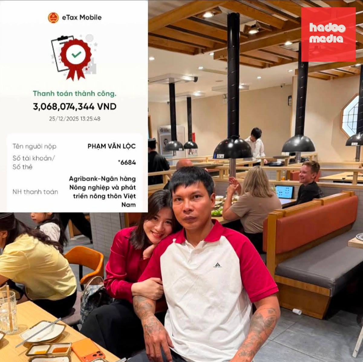 "Lộc Fuho" - Phạm Văn Lộc - khoe biên lai nộp thuế thu nhập cá nhân hơn 3 tỉ đồng trên mạng xã hội - Ảnh: Facebook nhân vật