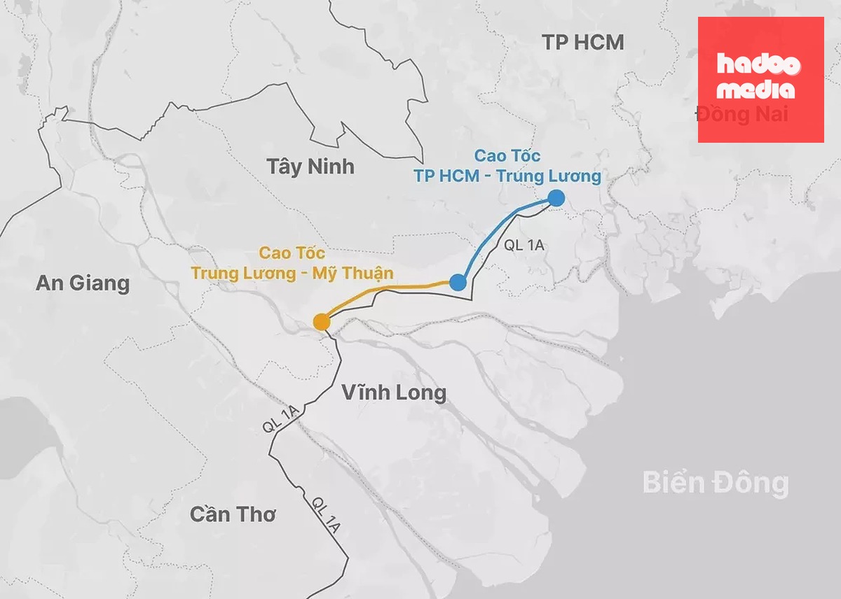 Hướng tuyến cao tốc TP HCM - Trung Lương. Đồ họa: Hoàng Thanh