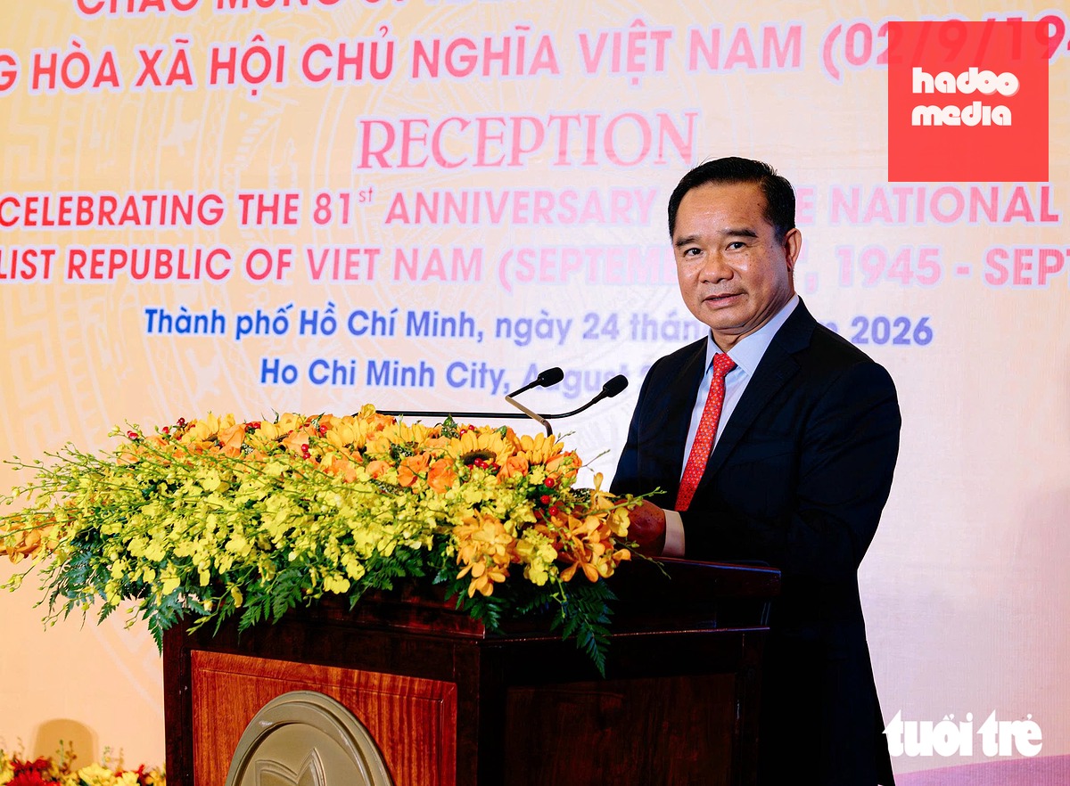 Chủ tịch UBND TP.HCM Nguyễn Văn Được phát biểu tại tiệc chiêu đãi - Ảnh: NGỌC ĐỨC