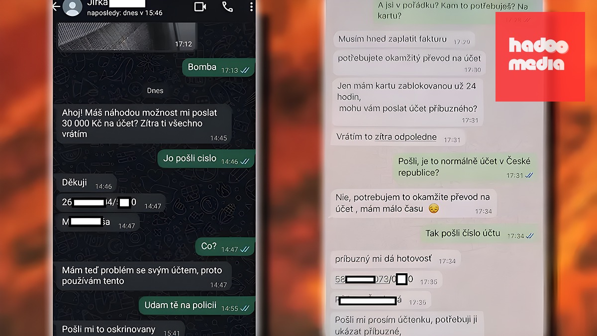 Ukázka podvodných zpráv na WhatsAppu