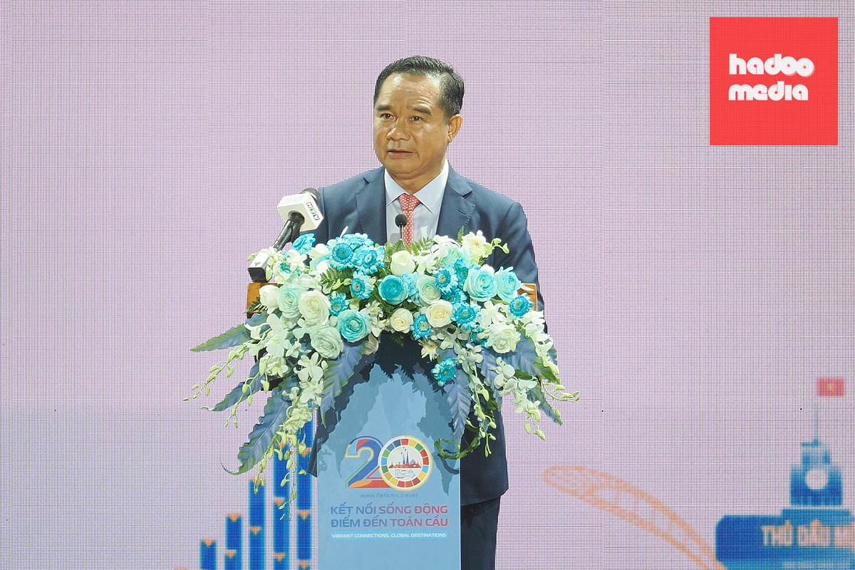 Ông Nguyễn Văn Được - Chủ tịch UBND TP.HCM - phát biểu tại Đêm Việt Nam, trong khuôn khổ Hội chợ Du lịch quốc tế TP.HCM lần thứ 20 (ITE HCMC 2026) - Ảnh: H.H.