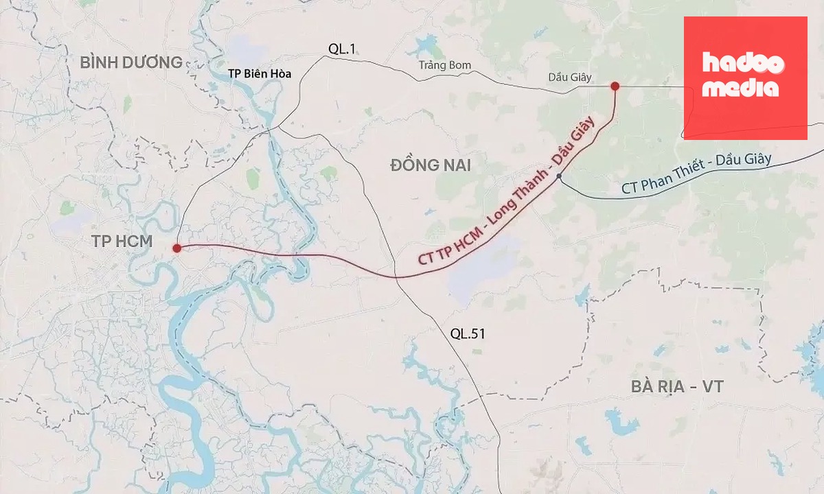 Hướng tuyến cao tốc TP HCM - Long Thành - Dầu Giây. Đồ họa: Đăng Hiếu