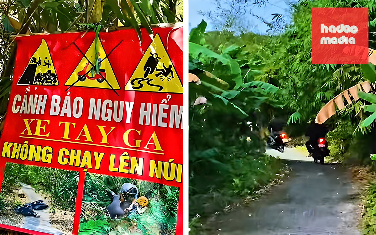 Để lên núi Dài (xã Tri Tôn, tỉnh An Giang), người dân lái xe chạy qua những con đường nhỏ hẹp, nguy hiểm - Ảnh cắt từ clip
