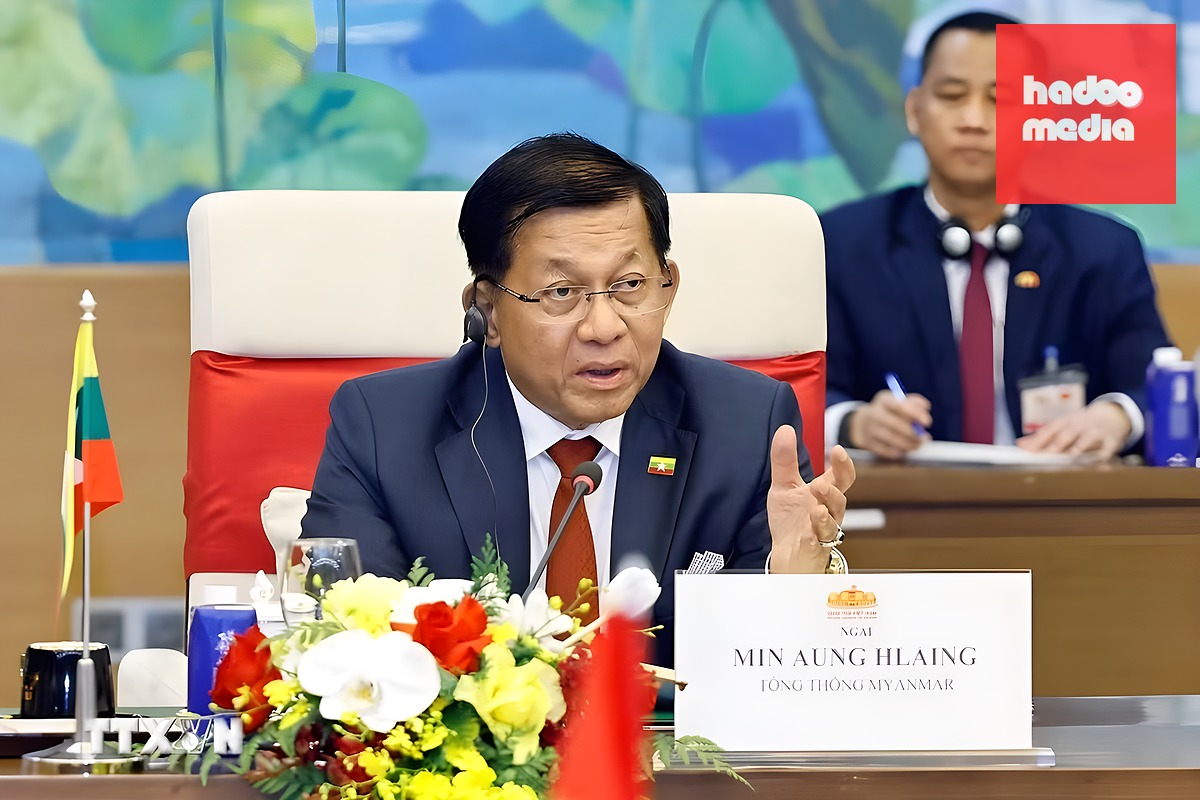 Tổng thống Myanmar Min Aung Hlaing phát biểu tại cuộc gặp - Ảnh: TTXVN