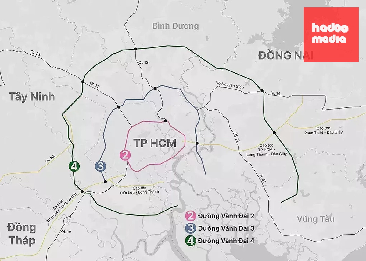 Quy hoạch ba tuyến vành đai 2, 3, 4 TP HCM. Đồ họa: Hoàng Thanh