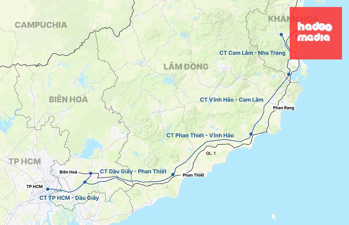 Cao tốc Phan Thiết - Vĩnh Hảo là một trong 5 đoạn nối TP HCM với Nha Trang. Đồ họa: Tâm Thảo