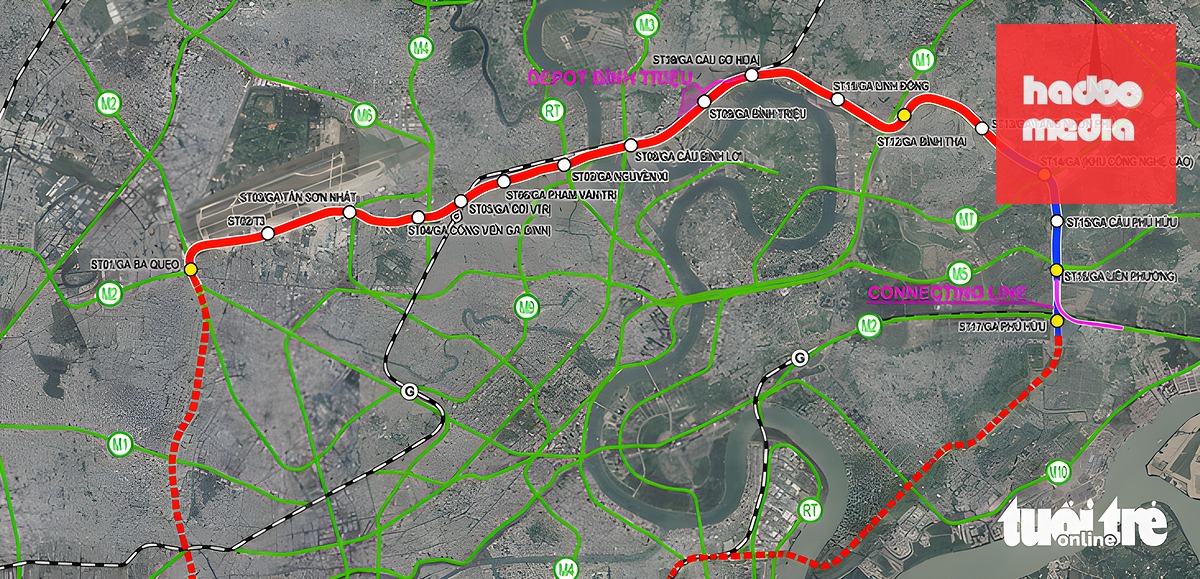 Hướng tuyến metro số 6 giai đoạn 1 (sân bay Tân Sơn Nhất - Phú Hữu) - Ảnh: MAUR