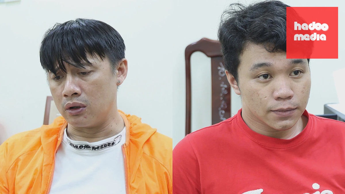 Mai Hoàng Trọng (phải), Nguyễn Thanh Dũng tại cơ quan điều tra. Ảnh: Tiến Tầm