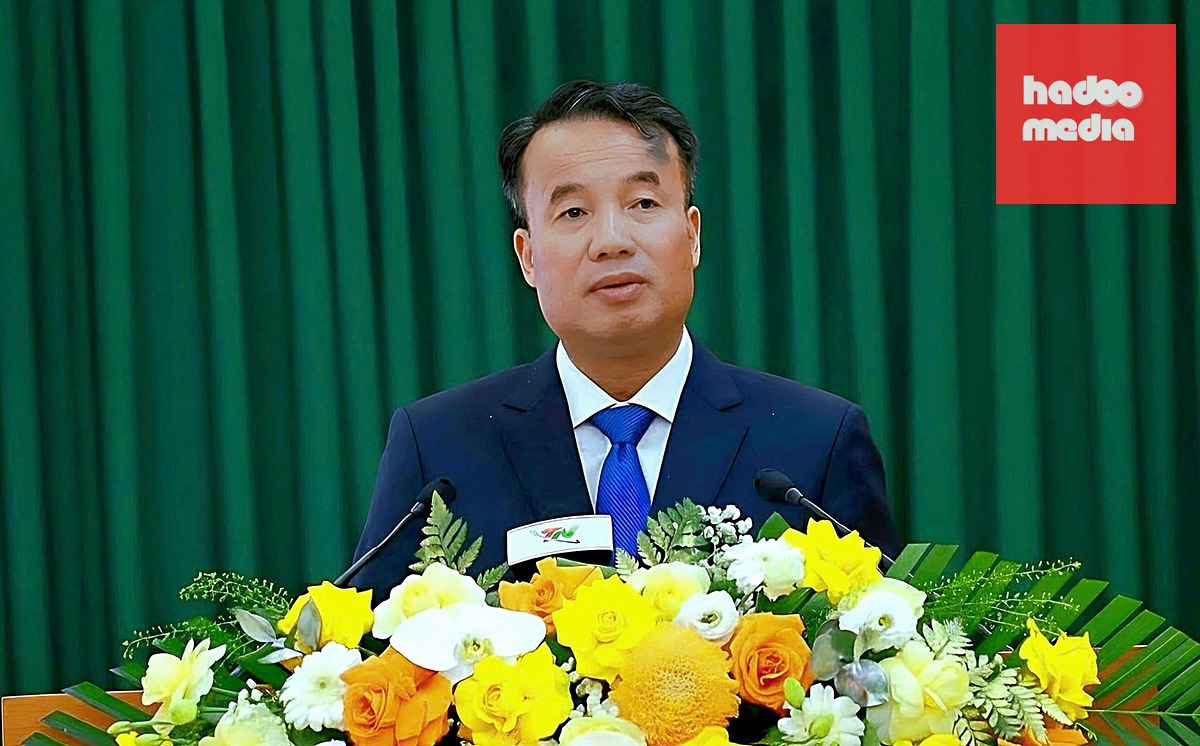 Ông Nguyễn Thế Mạnh - Phó bí thư Tỉnh ủy, Chủ tịch UBND tỉnh Thái Nguyên - phát biểu nhận nhiệm vụ - Ảnh: MẠNH THẮNG