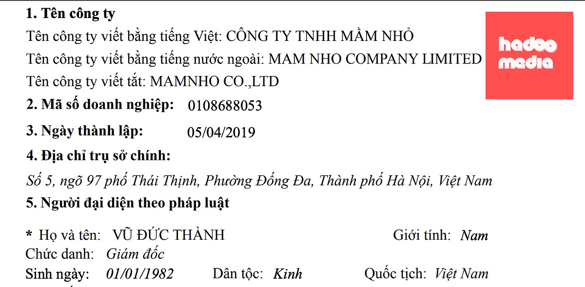 Vai trò đại diện pháp luật Công ty Mầm Nhỏ - cổ đông lớn của Làng Hào Hức đã được chuyển giao sang ông Vũ Đức Thành