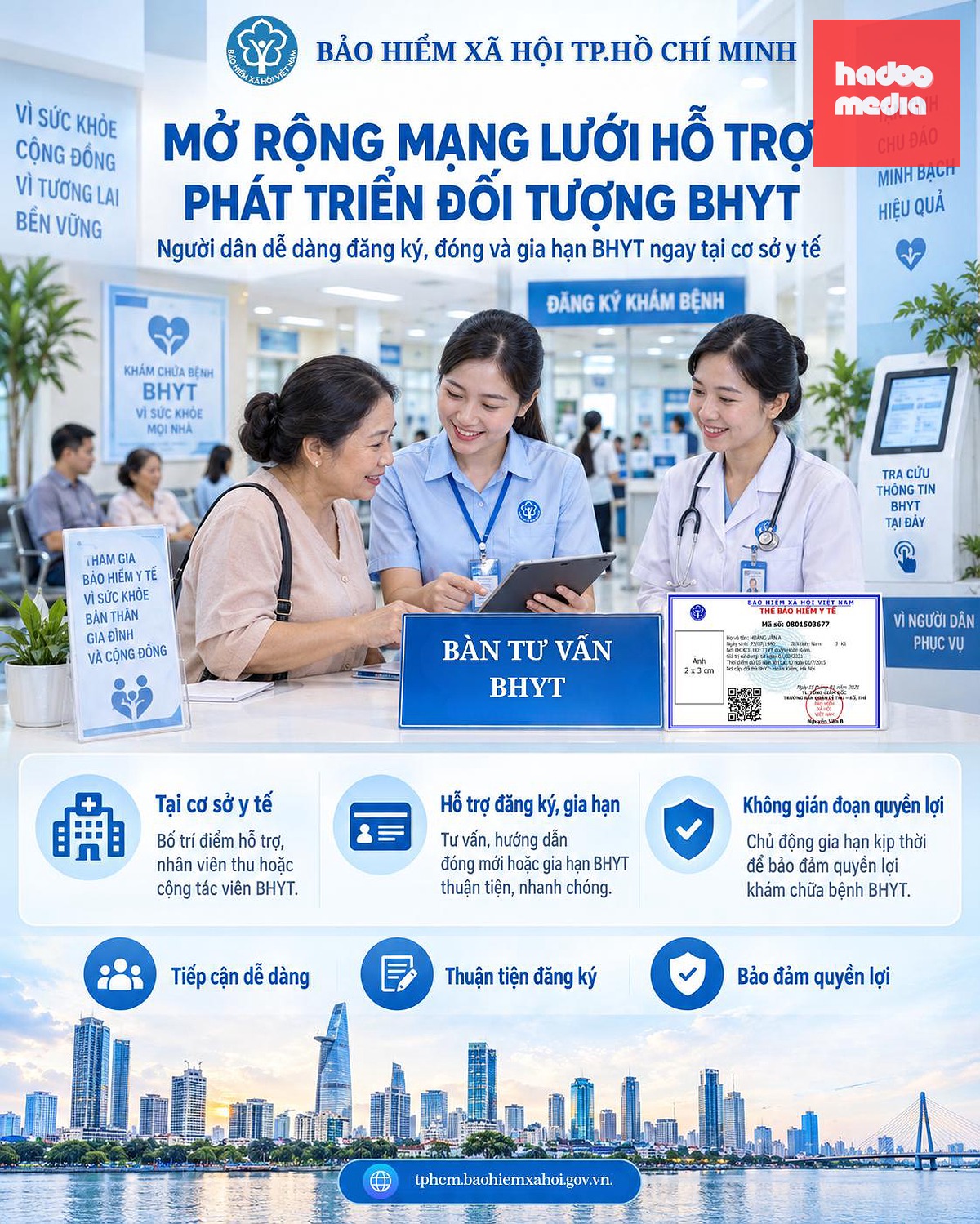 Người dân có thể đăng ký, gia hạn bảo hiểm y tế ngay tại các cơ sở y tế để đảm bảo quyền lợi - Ảnh: BHXH TP.HCM