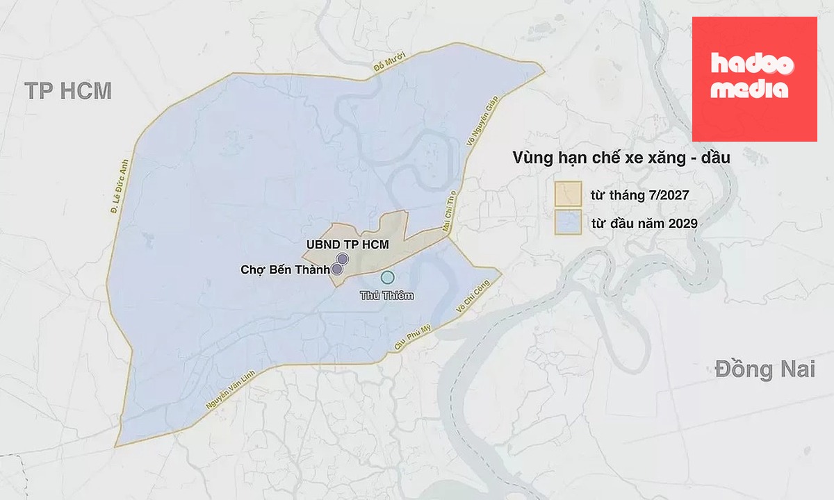 Khu vực đề xuất hạn chế xe ở TP HCM qua hai mốc thời gian. Đồ họa: Hoàng Thanh