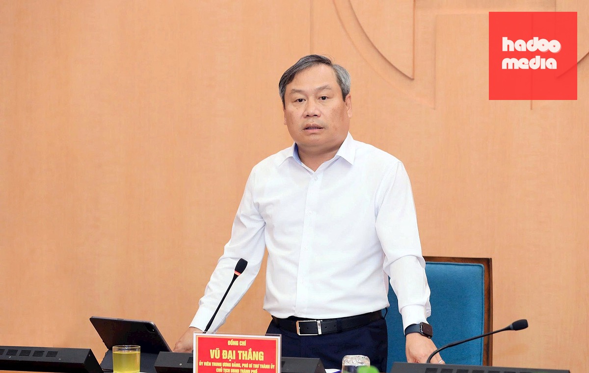 Chủ tịch UBND TP Hà Nội Vũ Đại Thắng phát biểu - Ảnh: VIẾT THÀNH