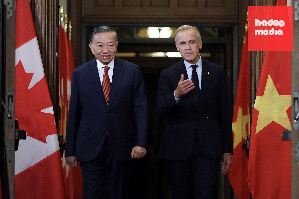 Tổng Bí thư, Chủ tịch nước Tô Lâm và Thủ tướng Canada Mark Carney - Ảnh: AFP