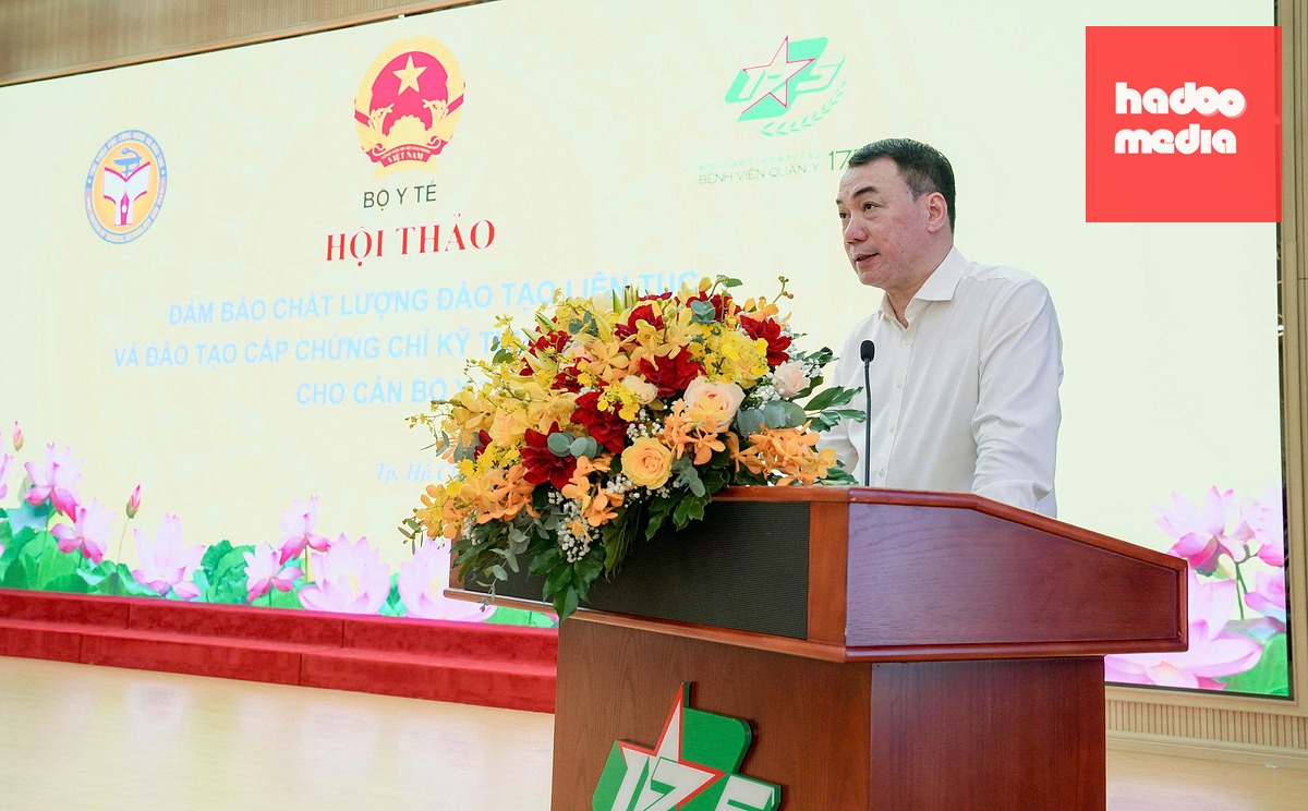 Ông Nguyễn Ngô Quang - Cục trưởng Cục Khoa học, Công nghệ và Đào tạo (Bộ Y tế) - phát biểu tại hội thảo - Ảnh: TRẦN CHÍNH