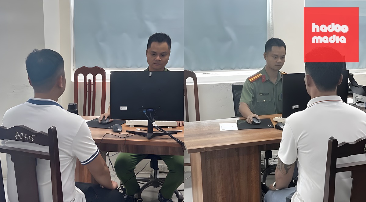 Cơ quan điều tra làm việc với các nghi phạm. Ảnh: Công an Hưng Yên