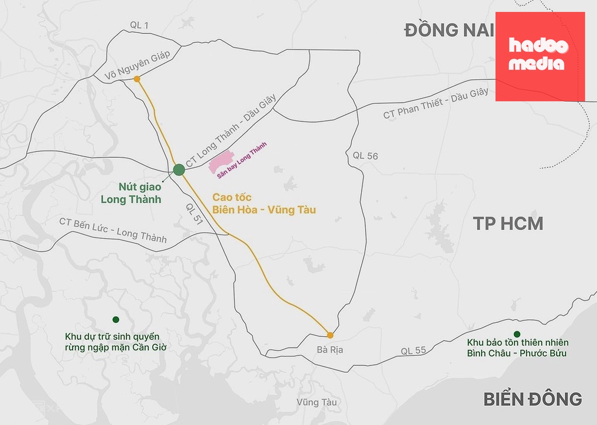 Hướng tuyến cao tốc Biên Hòa - Vũng Tàu. Đồ họa: Hoàng Thanh
