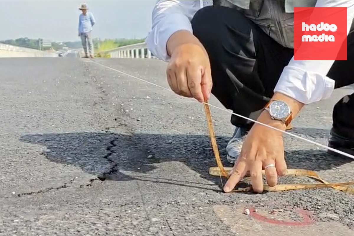 Cao tốc Biên Hòa - Vũng Tàu đoạn qua phường Phước Tân, TP Đồng Nai xuất hiện vết nứt kéo dài - Ảnh: A.B.