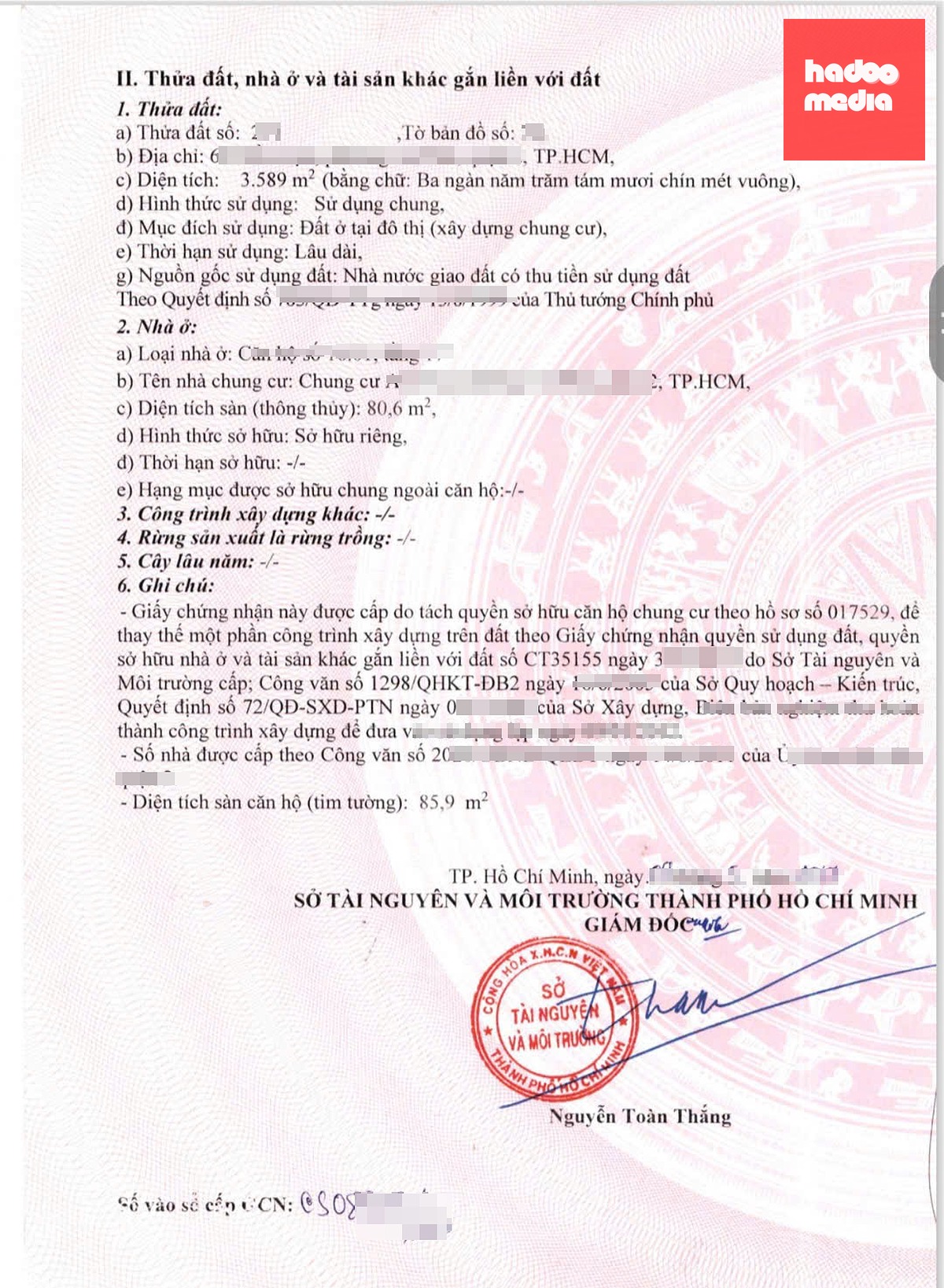 Thời hạn sử dụng đất và thời hạn sử dụng nhà chung cư được ghi nhận trên sổ hồng - Ảnh: ÁI NHÂN