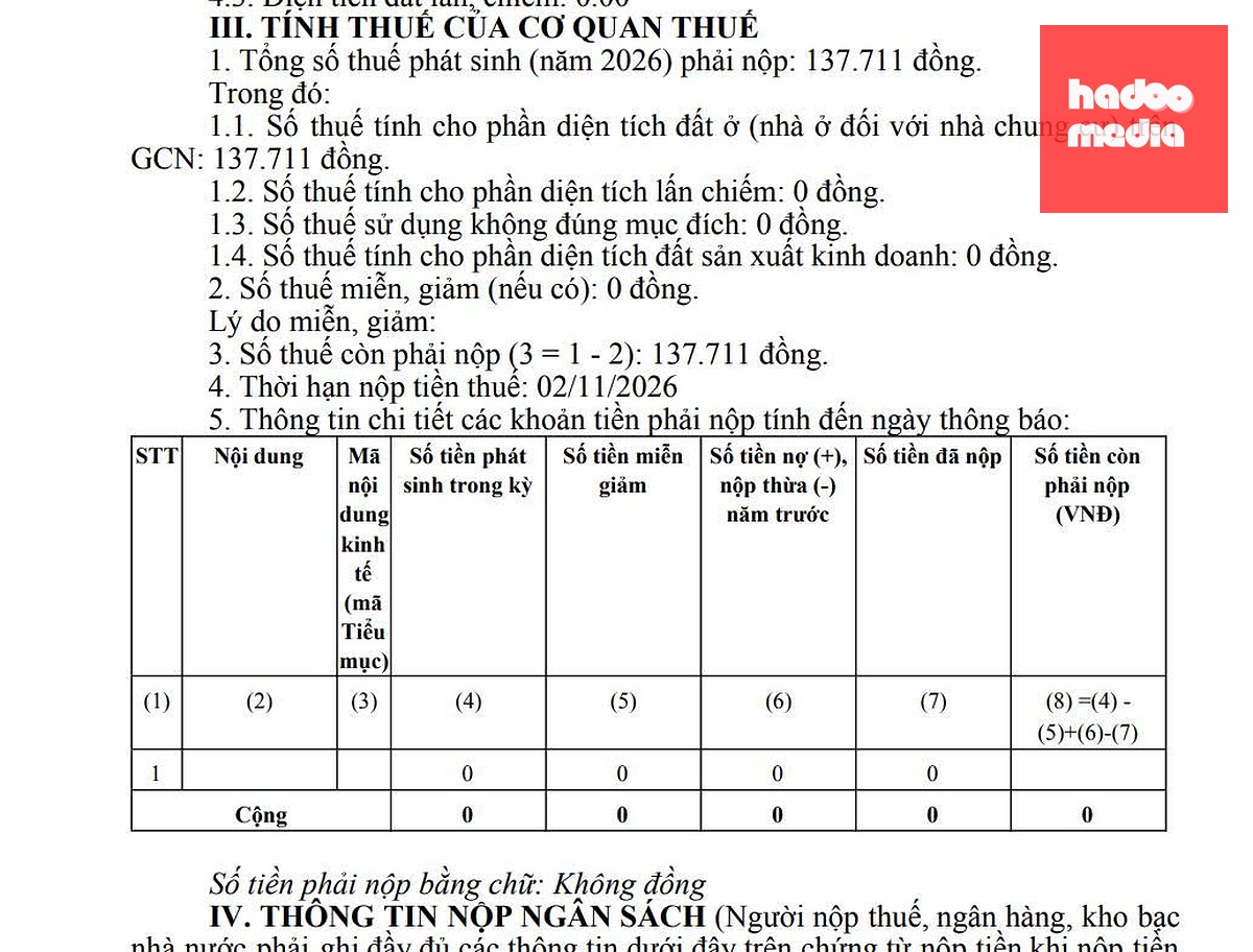 Thông báo của Thuế cơ sở 15 (Thuế TP Hà Nội) gửi đến cho chị L.T.T.Ng. - Ảnh: LÊ THANH
