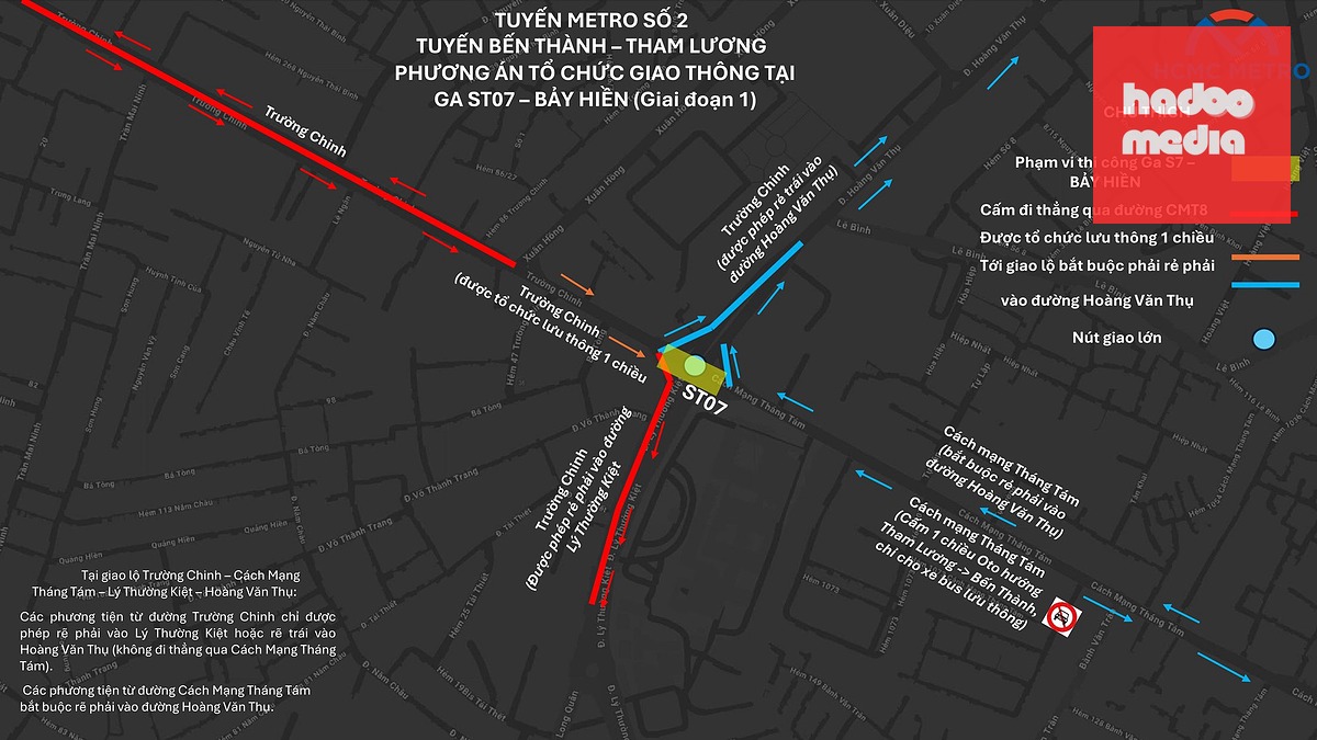 Phương án tổ chức giao thông khu vực thi công ga ST7 - Bảy Hiền (giai đoạn 1) - Đồ họa: HCMC Metro