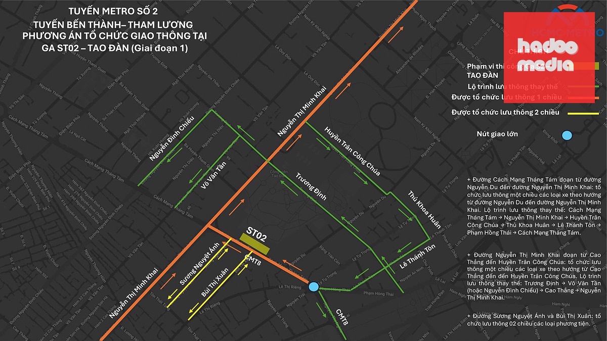 Phương án tổ chức giao thông tại ga ST2 - Tao Đàn (giai đoạn 1) - Đồ họa: HCMC Metro