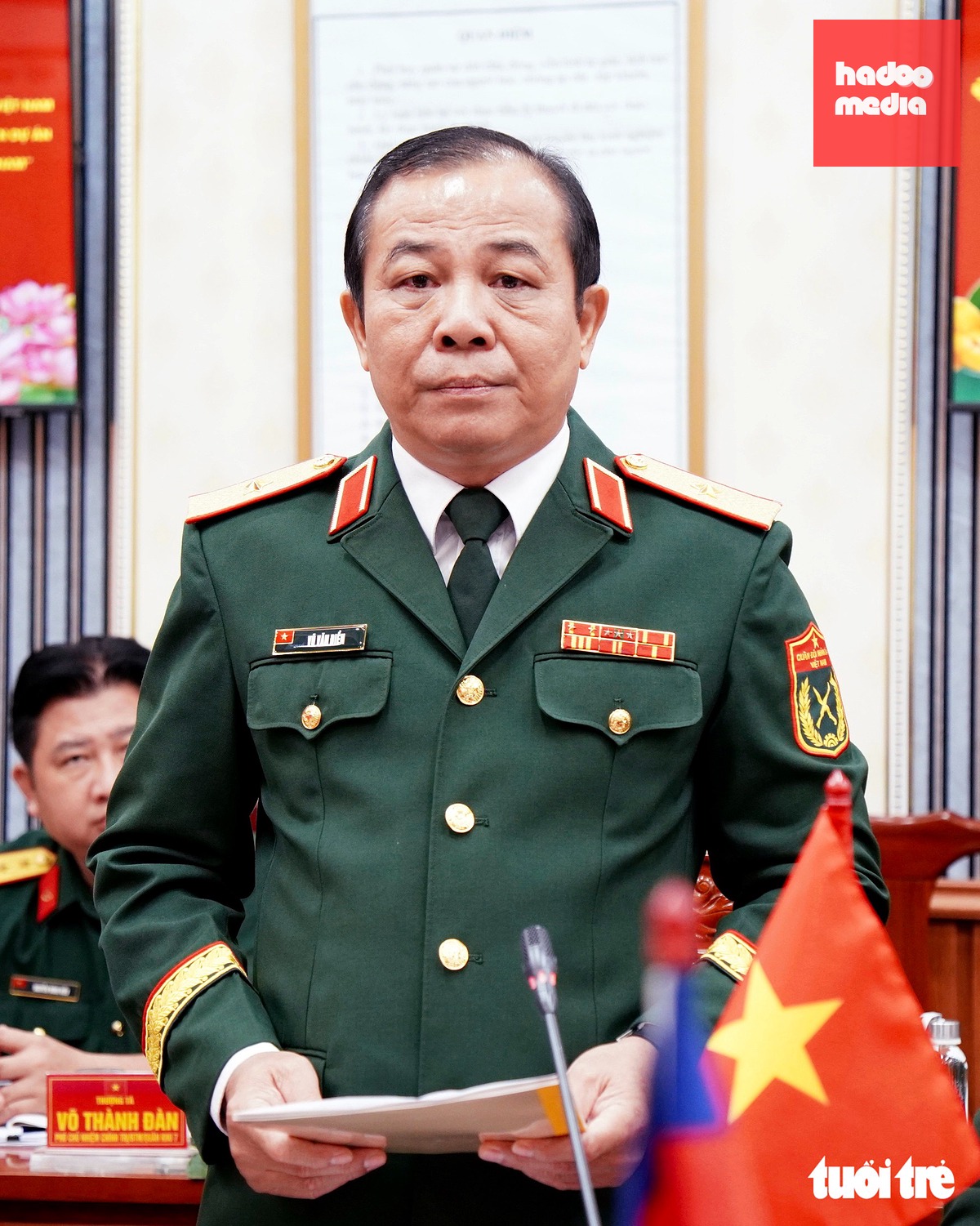 Thiếu tướng Vũ Văn Điền - Ủy viên Ban Thường vụ Thành ủy, Tư lệnh Bộ Tư lệnh TP.HCM - phát biểu tại buổi lễ - Ảnh: KỲ PHONG