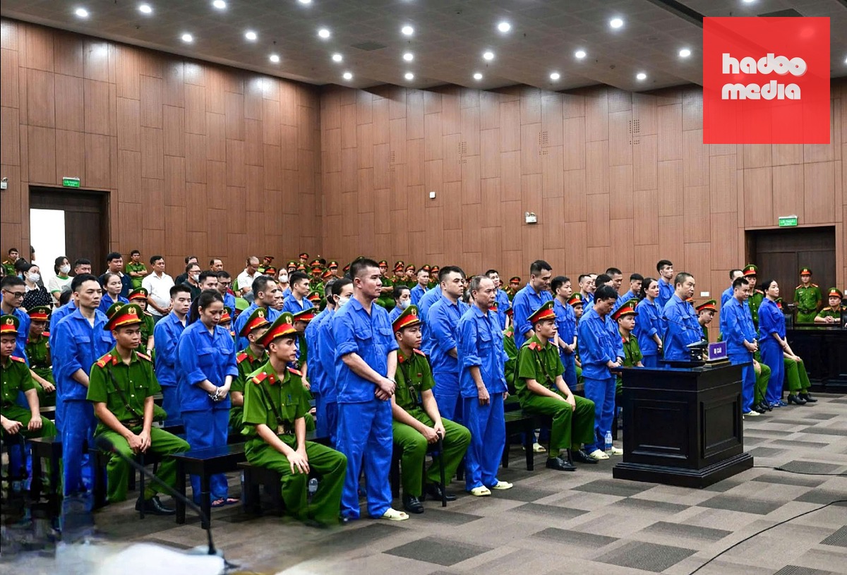 Các bị cáo tại phiên tòa - Ảnh: GIANG LONG