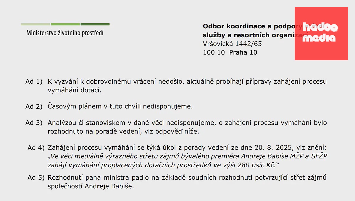 Vyjádření Ministerstva životního prostředí v roce 2025.