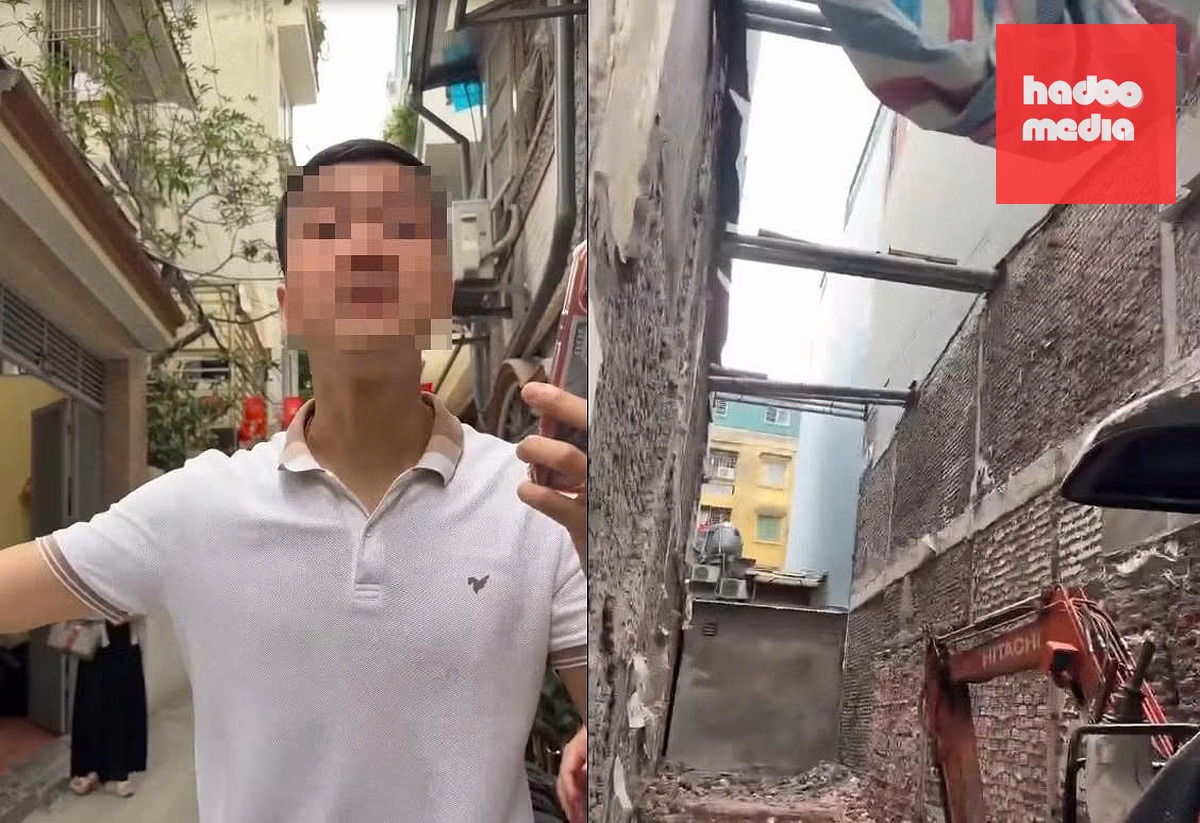Người đàn ông bị tố quỵt tiền phá dỡ công trình đề nghị công an xác minh video đăng trên mạng - Ảnh: Cắt từ clip