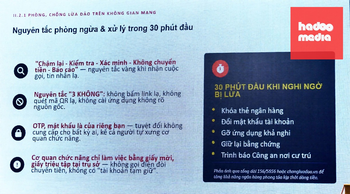 Nguyên tắc vàng phòng chống lừa đảo và cách xử lý trong 30 phút đầu - Ảnh: TUYẾT MAI