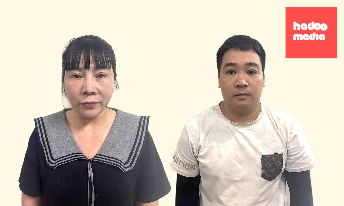 Triệu Thị Hiền và Hoàng Văn Quỳnh tại cơ quan công an - Ảnh: Công an cung cấp