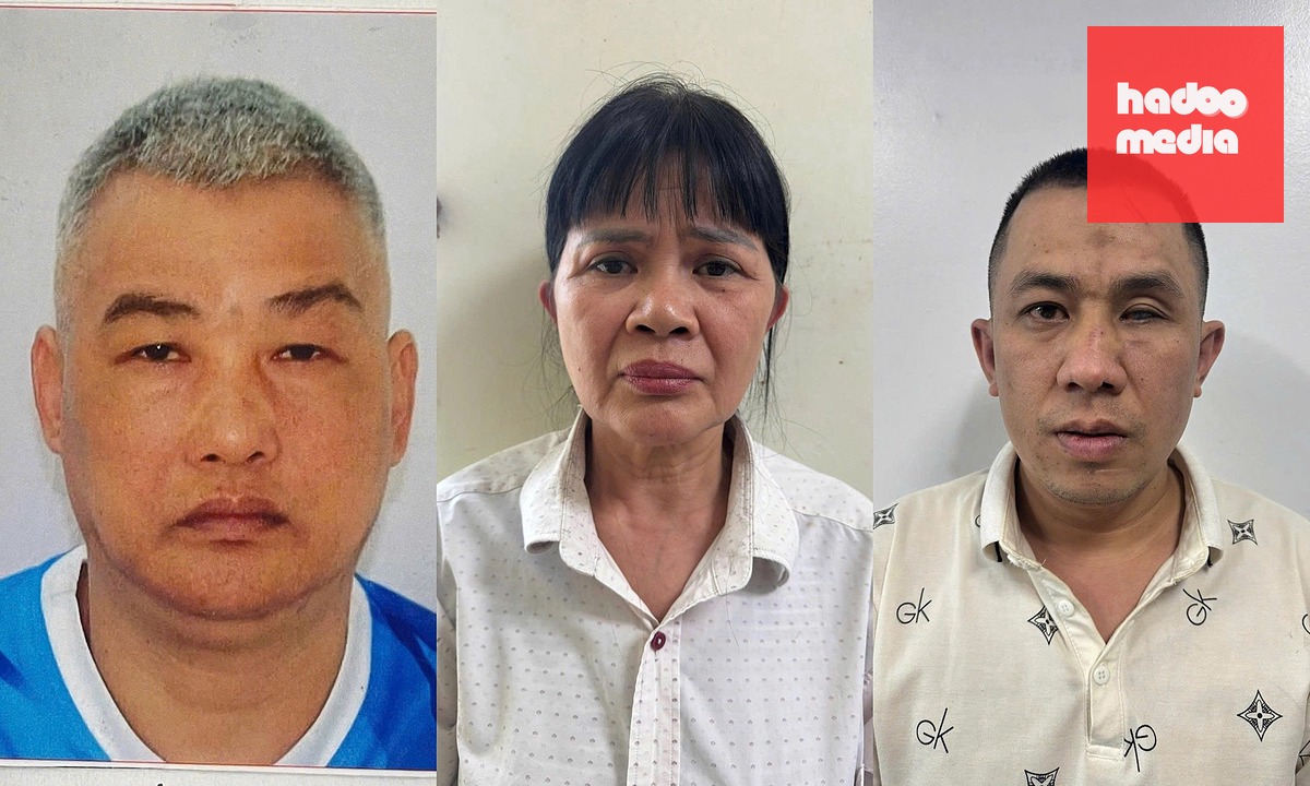 Lý Hoài Nam, Nguyễn Thị Huệ và Trần Hoa Vịnh (từ trái qua) - Ảnh: Công an cung cấp