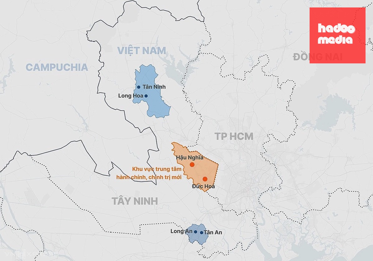 Ba trung tâm phát triển của tỉnh Tây Ninh sau sáp nhập. Đồ họa: Hoàng Khánh