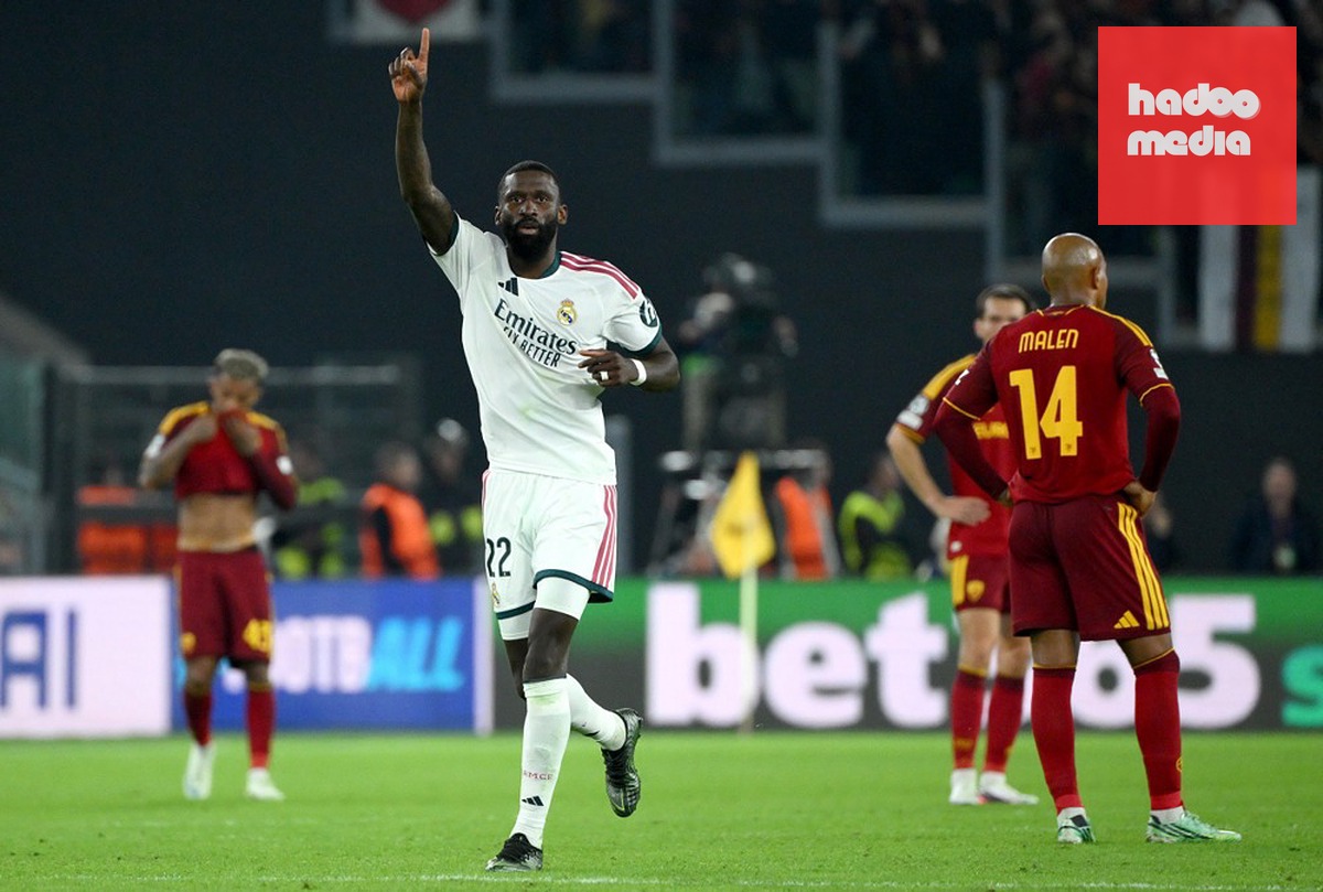 Rudiger ấn định chiến thắng 4-3 cho Real. Ảnh: EPA.