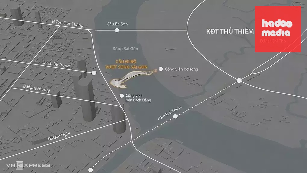 Vị trí xây dựng cầu đi bộ vượt sông Sài Gòn. Đồ họa: Khánh Hoàng