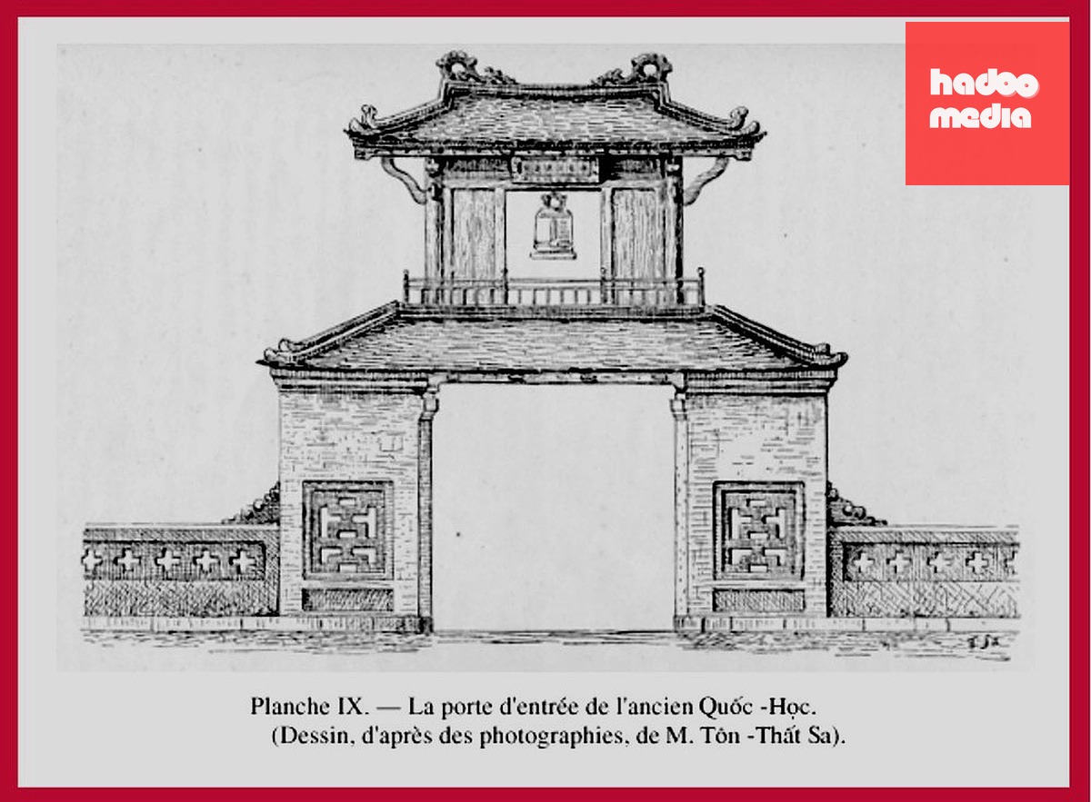 Cổng Trường Quốc Học xây dựng năm 1897, trên lầu có treo chiếc chuông lớn và tấm biển “Pháp tự Quốc học trường môn” - Ảnh: Tư liệu