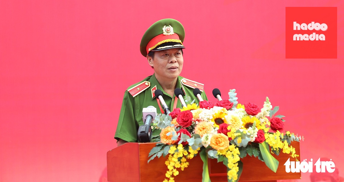 Thiếu tướng Nguyễn Thanh Hưởng, Phó giám đốc Công an TP.HCM, phát biểu chỉ đạo tại buổi diễn tập - Ảnh: MINH HÒA