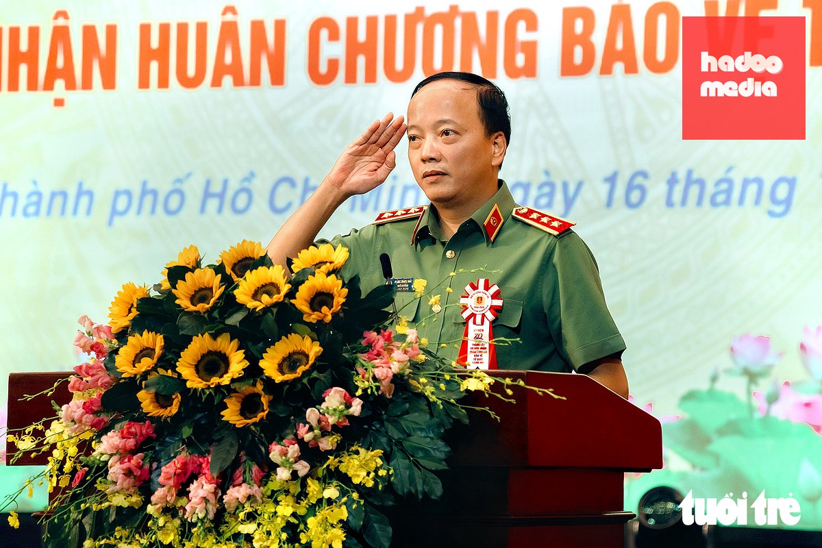 Thượng tướng Đặng Hồng Đức phát biểu tại buổi lễ - Ảnh: HỮU DUY