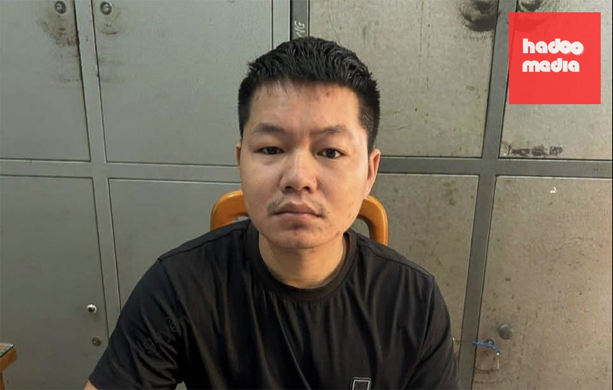 Thái Thanh Chương tại cơ quan điều tra. Ảnh: Công an cung cấp