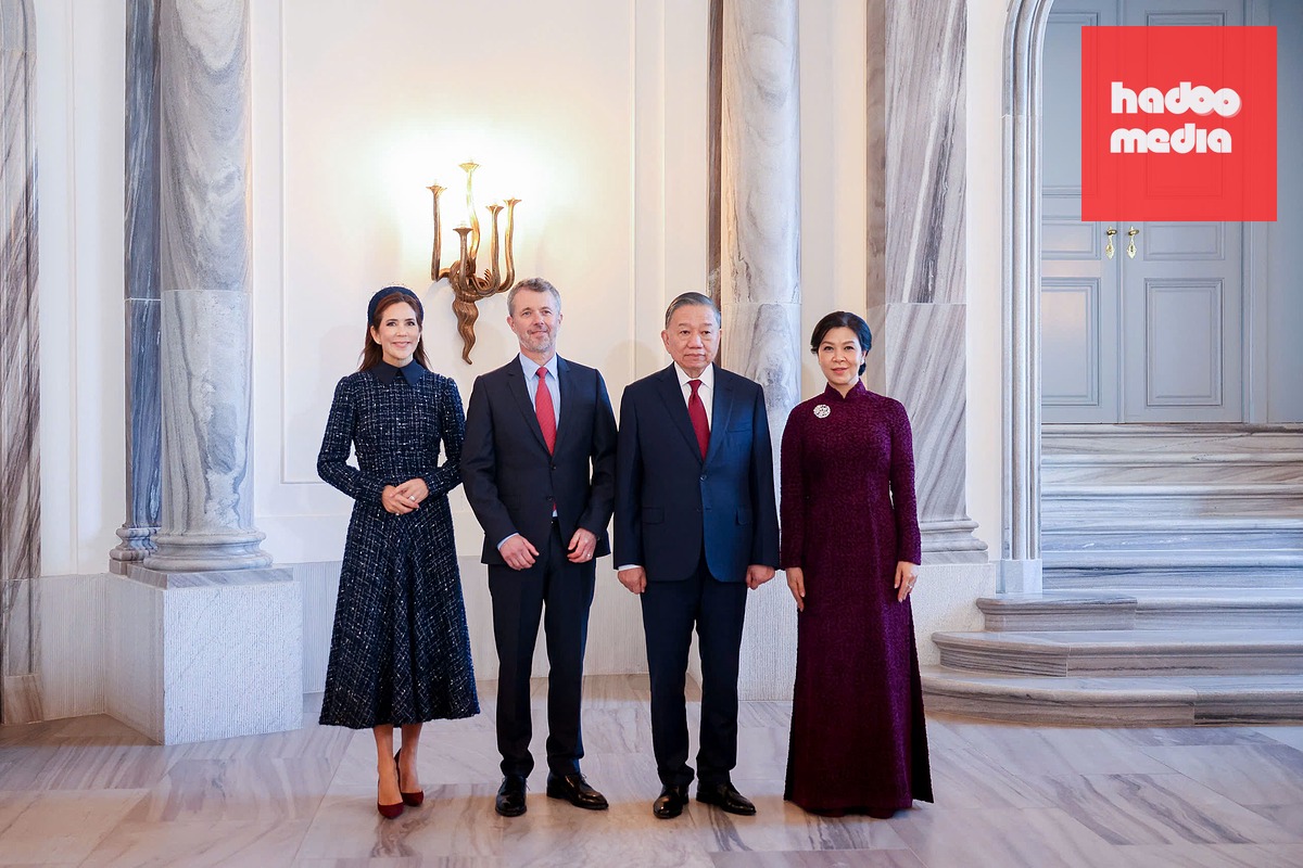 Tổng Bí thư, Chủ tịch nước Tô Lâm cùng Phu nhân Ngô Phương Ly và Nhà vua Đan Mạch Frederik X cùng Hoàng hậu Mary sau cuộc hội kiến - Ảnh: NGUYỄN KHÁNH