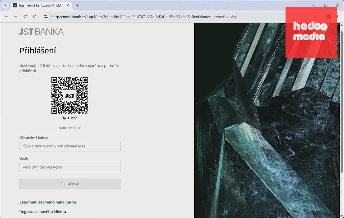 Takto vypadá legitimní přihlášení do bankovnictví J&T Banky.