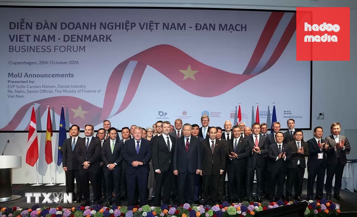 Tổng Bí thư, Chủ tịch nước Tô Lâm và Nhà vua Đan Mạch Frederik X dự Diễn đàn doanh nghiệp Việt Nam - Đan Mạch ngày 20-10 - Ảnh: TTXVN